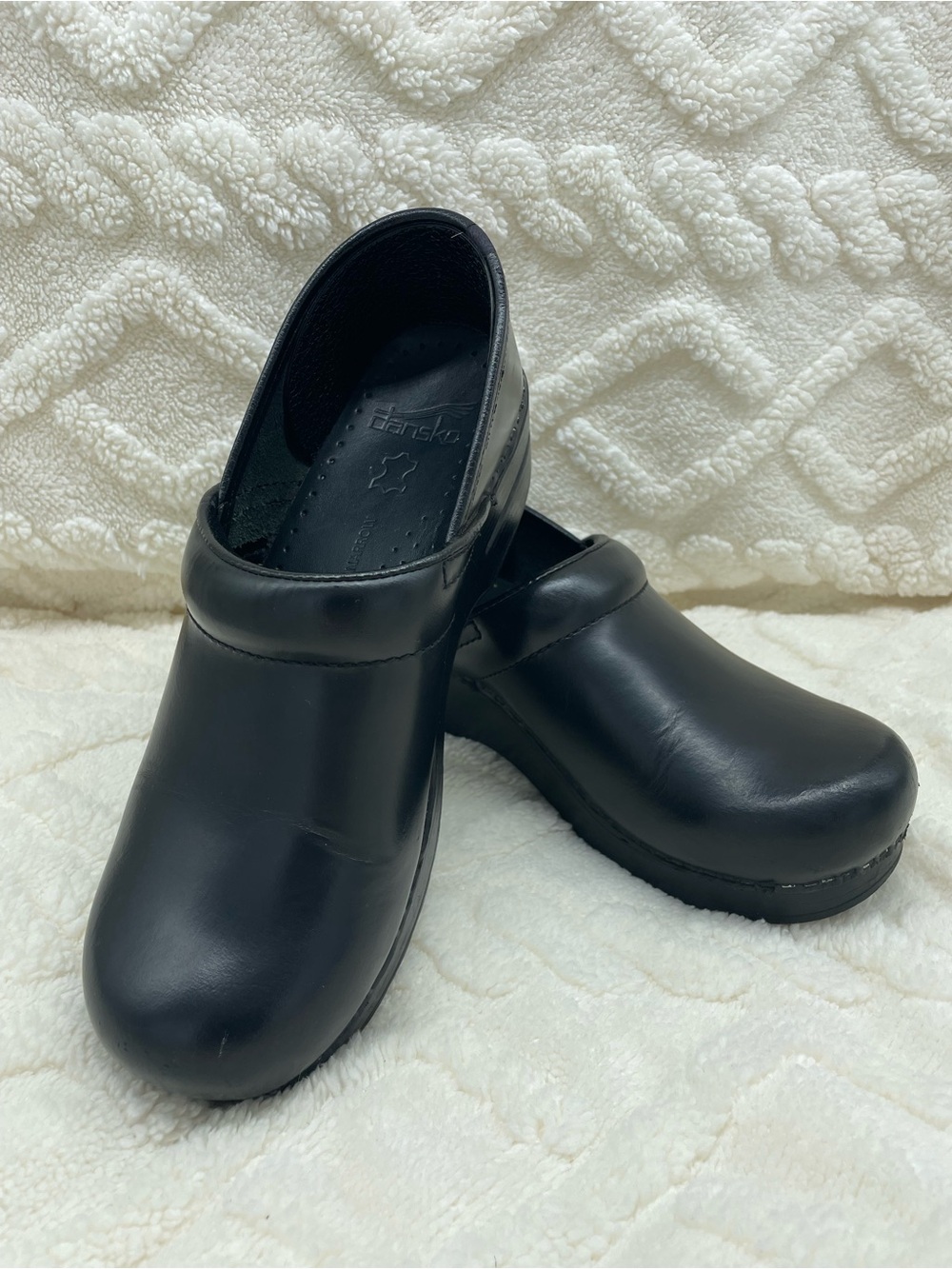 Dansko Black Leather Professional Slip-On Clogs